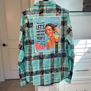 Vintage Style Graphic Flannel Shirt – Wine Quote – New With Tags – Size small